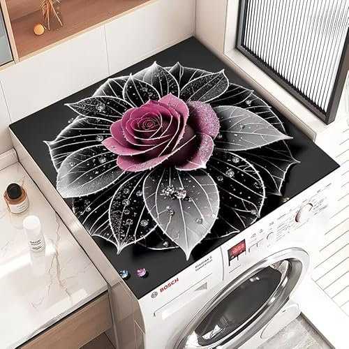 Housse De Protection Pour Machine À Laver Top 60X60Cm La Rose Noire Tapis De Protection Antidérapant Pour Seche Linge, Dessus Imperméable Tapis Lave Linge Pour Cuisine Maison Salles De Bains