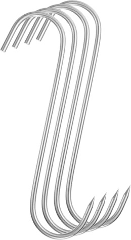 uxcell 4Pcs Meat Hooks 11.9 Inch 8mm Stainless Steel Smoking Hook Butcher Hook Meat Processing Butcher Hook Hanger Hooks for Smoking, Grilling, Beef, Rib, Barbecue