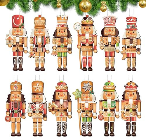 Umiocns Christmas Nutcracker Ornaments | 12X Wooden Nutcracker Soldier Ornaments - Figure Puppet Ornaments for Winter Holiday Decoration