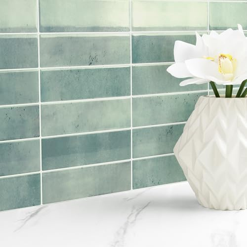 Livelynine Paraschizzi Cucina Adesivo 3D Piastrelle Adesive Bagno Impermeabile Piastrelle Adesive Cucina Verdi 30x30CM 32 Pezzi Mattonelle Adesivi Bagno per Muro Camino Verde Salvia