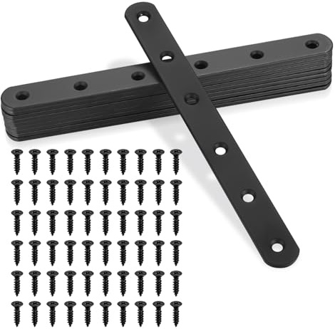 Flat Straight Braces, Black Mending Plate, Heavy Duty Metal Straight Brackets, Repair Joining Bracket, Repair Plates Fixing Bracket Connector for Wood, Furniture, with Screws