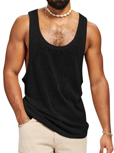 Runcati Tank Top Herren Ärmelloses Muskelshirt Fitness Gym Training Sport Unterhemd Männer Baumwolle Bodybuilding Loose T-Shirt,Schwarz,XL