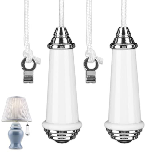 2Pcs Bathroom Light Pull Cord String Ceramic Extension Cord, 150cm | Connector Pull Cords Handle with 150cm Nylon Strings for Ceiling Light Switches Shower Blind Fan Pull End