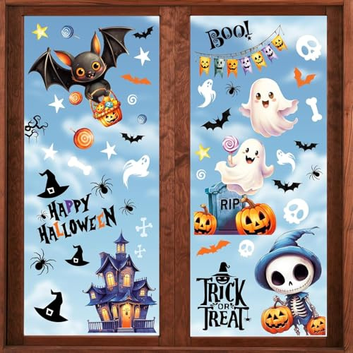 DERAYEE 8 Stück Halloween Deko Fenster,21x28cm Fensterbilder für Halloween Party Window Deko Fensterdeko Kinder
