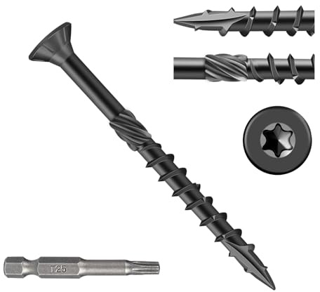 Fmjdnls Deck Screws 2 Inch, Wood Screws #8×2, 200 Pcs, Black Rust Resistant Epoxy Coated, Outdoor Decking Screws, Torx/Star Drive Head Exterior Deck Screw, T25 Star Bit Included