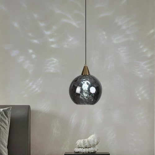 bomiel Hammerschlag Rauchglas Pendelleuchte Ø20cm, im Modern Loft-Stil | Faszinierender Wasserwellen-Lichteffekt; höhenverstellbar bis 150cm; E27 Fassung; für Schlafzimmer, Küche & Esszimmer