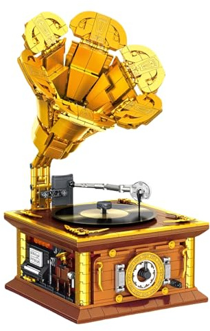 Vintage Gramophone Building Set, 1112 Pieces Mechanism Gramophone Building Blocks Toy， Retro Music Player Collectible Model for Home Office Decor, Ideas Gift for Adults Kids Aged 6+
