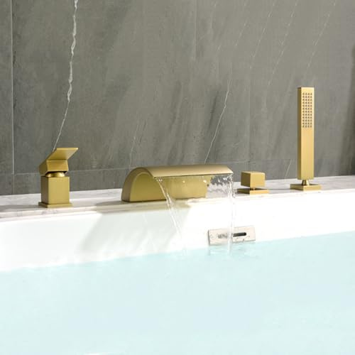XJTNLB Mitigeur Cascade Baignoire Or Brossé Robinet Salle Bain Douche Mitigeur Bain Douche à Poser sur Baignoire