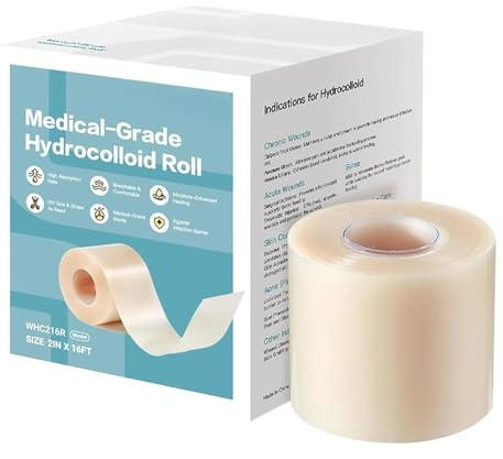 Hydrocolloid Roll Wasserfestes Wundpflege-Tape und -Auflage für | 5 m Hydrokolloid-Wundauflage Flexibel, atmungsaktiv, hautfreundlich - für Gesicht, Körper, Wunden, Allt