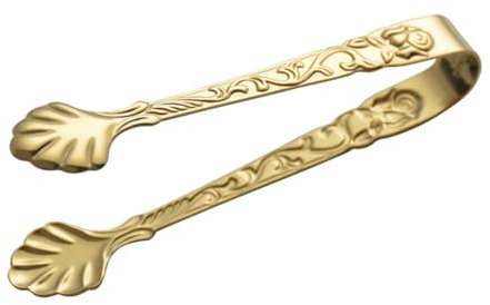 Embossed Rose Ice Cube Tong Stainless Steel Mini Tong | Golden Finish, Simple Design, Practical Grip for Iced Juices, Restaurant Use and Coffee Shop Service