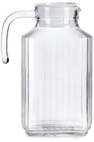 MGE - Carafe en Verre avec Couvercle - Bouteille d’Eau pour Réfrigérateur - Idéale pour Eau, Jus, Thé, Limonade, Lait et Café - Carafe de Cuisine en Verre Résistant