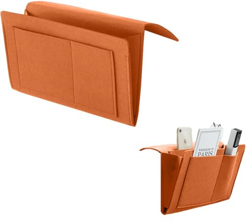 XBFOCNH Organizador de Cama de Fieltro, Bolsillo para Colgar en Sofá y Somier con 5 Compartimentos, Bolsa de Almacenamiento para Mando a Distancia, Tablet, Teléfono y Gafas, Marrón Chocolate, 1 Pieza