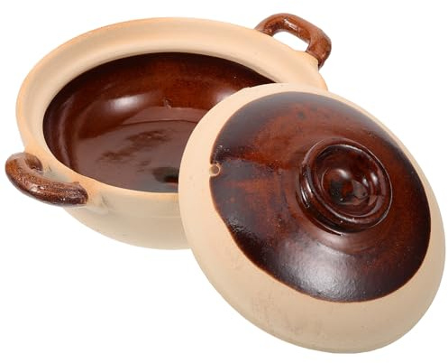 BESTonZON Pentola di Terracotta 500 Ml per Stufati Casalinghi, Casseruola Bistrot Doppia Maniglia in Argilla, Pentola Multifunzionale per Cucinare in Casa e Preparare Bibimbap