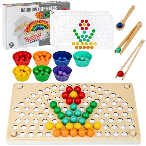 Montessori Spielzeug ab 3 Jahr, Rainbow Bead Game, Montessori Lernspielzeug