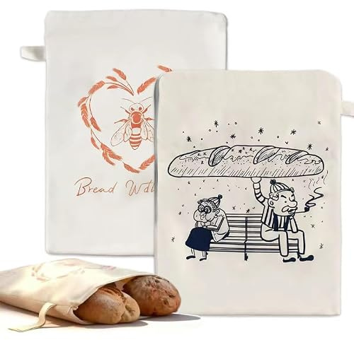 VIVIIHOO Sac à Pain en Cire d'abeille 2 Pièces - Sac à Pain Réutilisable en Coton et Cire d'abeille avec Fermeture Éclair, 43x33 cm, Sac à Pain Fraîcheur