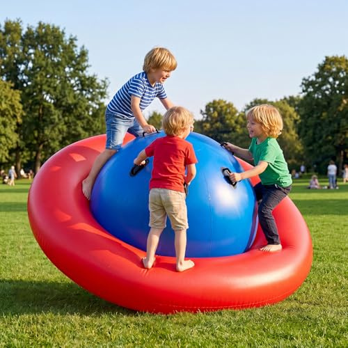 FANTASK Cúpula de Escalada Hinchable de 223 cm con 6 Asas integradas, Columpio de cúpula para rodar, inclinar, Escalar y Saltar, balancín Exterior para niños a Partir de 5 años, Color Rojo y Azul