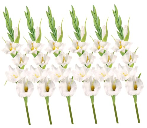 Perodlly 6Pcs Gladiolus Artificial Flowers, 22in Faux Gladiolus for Home Wedding Decor, Realistic Silk-Like Floral Arrangement Centerpieces, White.