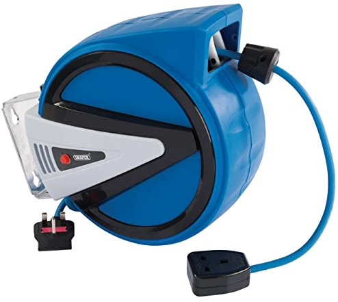 DRAPER 15051 Rouleau de câble électrique rétractable, bleu, 10 m