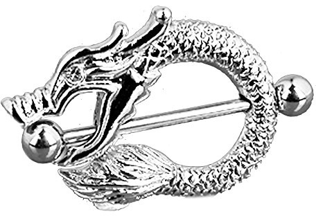 Piersando Brustwarzen Piercing Intimpiercing Nippelpiercing Brust Nippel Intim Brustwarzenpiercing Barbell mit Schild Drache Kristall Silber