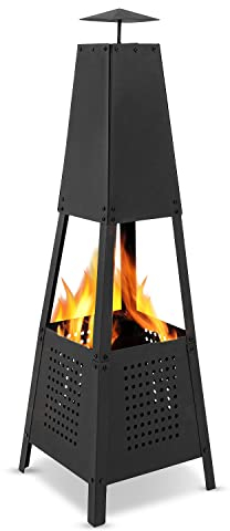 MaxxGarden Terrassenofen mit Funkenschutz - Pyramiden Gartenkamin - Terrassenkamin - Outdoor Kamin Für Terrasse. Garten & Camping - Wetterfester - 35x35x100 cm - Schwarz