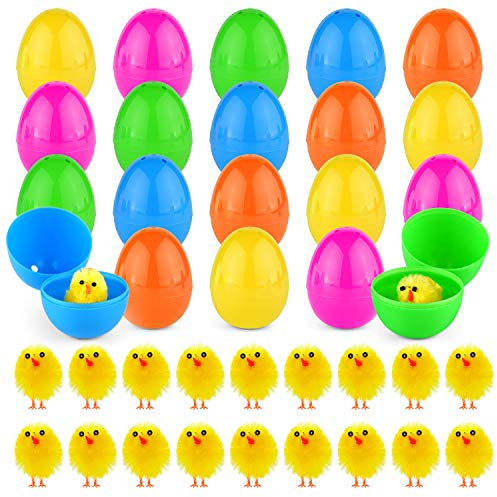 TUPARKA 20Pcs Easter Chicks Mini Chicken with 20Pcs Easter Eggs Colorful Fillable Easter Basket Stuffers Easter Eggs Fillers for Easter Decorations, Easter Egg Hunt, Classroom Prize Supplies