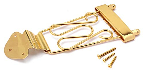 Alnicov Ein Set 6-saitige Jazz Archtop-Gitarre Trapez Saitenhalter mit Drahtrahmen hohle halbhohle E-Gitarre – Gold