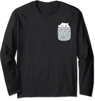 Bongo T-Shirt Funny Cute Meme Cat katze Pocket Langarmshirt