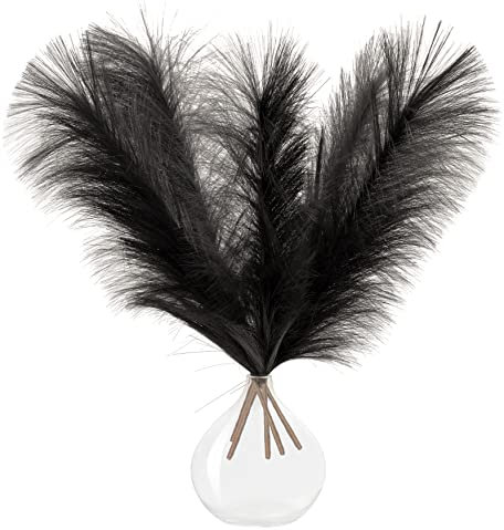 5 Artificial Black Pampas Grass Stems (UK Company) - Small 44cm Faux Mini Pampas Grass Decor - Dried Flowers & Black Bedroom Accessories