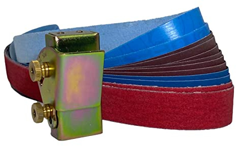 Knife Sharpening (Away) Angle Guide fits 1X30 Belt Sander with Assorted 12 Pack of 1X30 Sharpening Sanding Belts (12 Grit Belts)