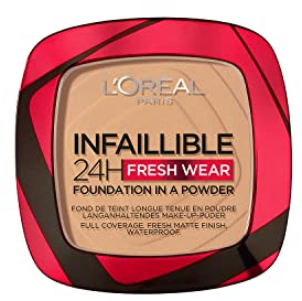 L'Oréal Paris Wasserfestes Puder Make-up mit hoher Deckkraft, Deckendes Kompaktpuder mit mattem Finish und 24h Halt, Infaillible 24H Fresh Wear Foundation Powder, Nr. 250 Radiant Sand, 1 x 9 g