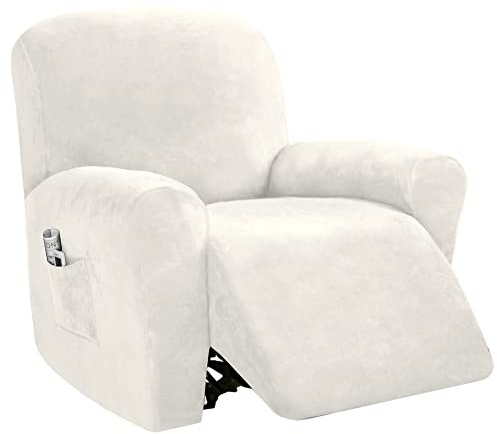 WYJHNLBEDC 4 Stück Elastischer Sesselschoner für Fernsehsessel/Relaxsessel | Stretch bezug aus Dicke Samt für Massagesessel/Relaxsessel mit Liegefunktion/TV Sessel/Relaxliege Wohnzimmer/Sofa 1 Sitzer