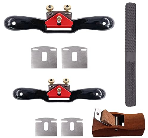 Swpeet 8Pcs 9 10 Adjustable Spokeshave with Replacement Blades and 4-Way Rasp File with Portable Woodworking Planes Wood Working Hand Tool Kit, Metal Blade Wood Working Hand Tool for Wood Craft
