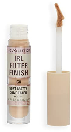 Makeup Revolution, IRL Filter Finish, Morbido correttore opaco, copertura da media a totale, C8, tonalità della pelle da media a abbronzata, 6g