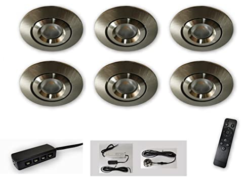 Mini LED Spot alu gebürstet schwenkbar 6er Set CCT 2700K-6500K dimmbar per Fernbedienung 12V IP44 Einbaustrahler