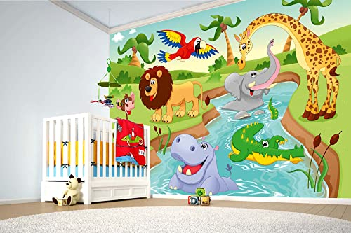 Vlies Fototapete TIERE IM DSCHUNGEL 375 x 250 cm (inkl. Kleister) - Vlies Tapete, Wandtapete, Wandbilder - Tapete für Wohnzimmer Schlafzimmer, Büro, Küche - Montagefertig