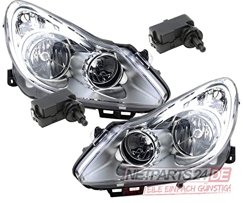 Johns, Scheinwerfer passend für Opel Corsa D 06-10 L R. Chrom Rahmenf. inkl. Stellmotor