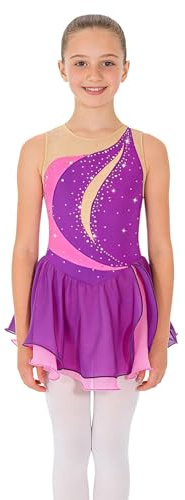 TiaoBug Maillot de Patinaje Artístico para Niñas Competición Vestido Lentejuelas de Baile Leotardo con Falda Tul Body Ballet Disfraz de Baile Actuación G Morado 7-8 años