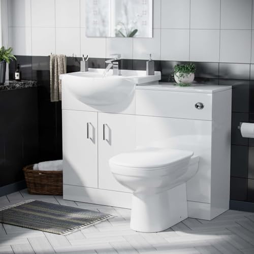 Nes Home White 1050mm Cloakroom Basin Vanity Sink Unit & BTW Toilet WC Cistern