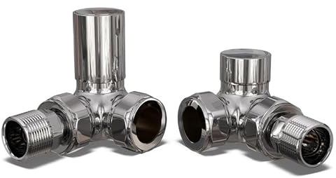 UK Radiators Round Chrome Radiator Valve Pair - Chrome Polished Finish - Classy and Modern Design 1/2 x 10mm Corner Radiator Valve Pair - Pair of Valves