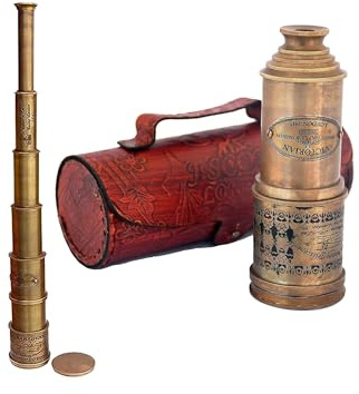 ALWAYS BE SAFE Antikes Teleskop 1915 London Messing Maritim 15 x Vintage Piraten Spyglass Teleskop - Funktionales Messing & klare Sicht Piratenteleskop 45,7 cm mit Ledertasche - Wunderbares Geschenk