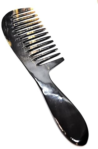 PEIGNE DÉMÊLOIR 23 cm EN CORNE DE ZEBU VÉRITABLE AVEC MANCHE - 100% FAIT MAIN