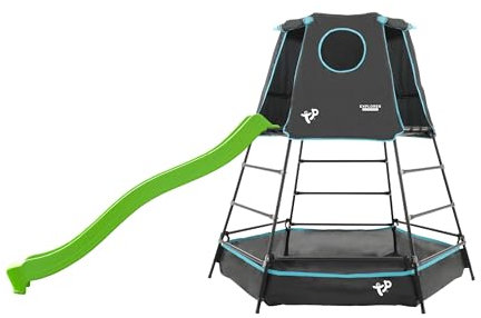 TP Toys Explorer Metal Climbing Frame Set and Ripple Slide - Black Edition - Adventure Playmat, Climbing Ladder, Sandpit and Ripple Slide. Roll Up Door. Round Viewing Window. Aged 3-12 Years