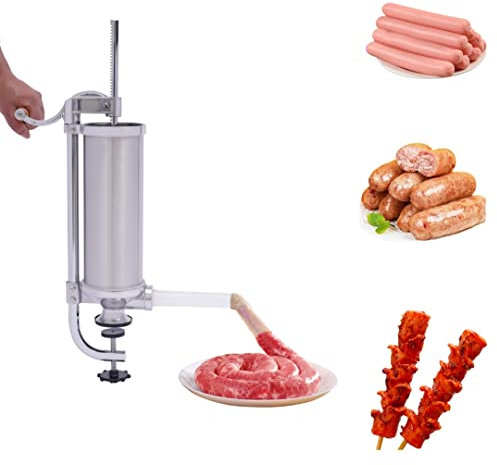 6-Pound Hot Dog Roast Chorizo Sausage Stuffer Manual Sausage Maker Machine Meat Stuffer with 4 Stuffer Tube, Stainless Steel Vertical Sausage Stuffer Filling Filler for Home Kitchen Use ( Color : Silv