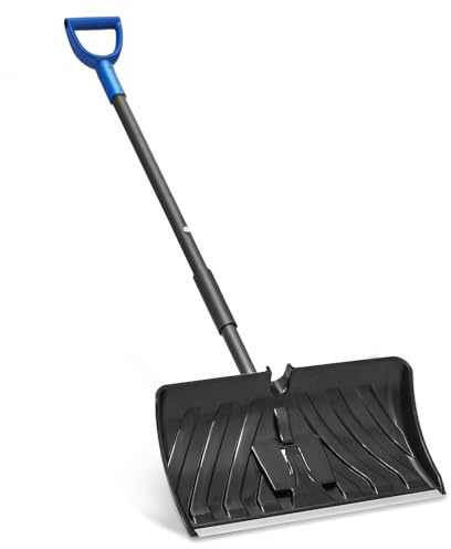 Magshion Pelle à neige et poussoir avec poignée en D, lame à bord en aluminium de 55,9 cm, pelle à neige portable légère de grande capacité, noire