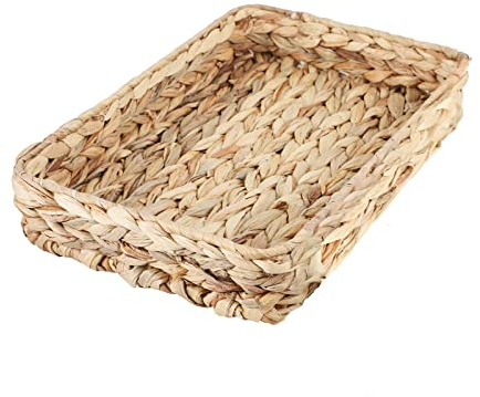 Wasserhyazinthe gewebtes Serviertablett Rechteckige handgeflochtene Weidenablagen für Kaffee/Frühstück/Dessert/Obst/Brot (Originalfarbe, Tuba)