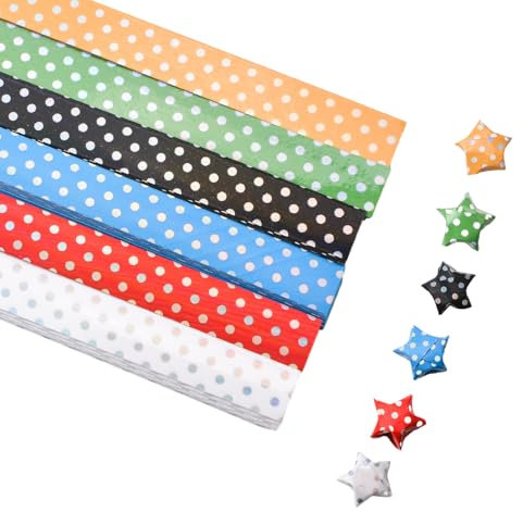 URROMA Origami Stars Paper, 540pcs 6 Colors Glossy Dot Cute Folding Strips Package DIY Paper Star Paper Folding Strips for Star Origami Lucky Stars for Crafts DIY Arts