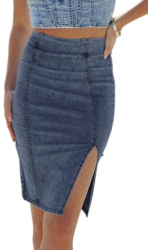 Alaster Queen Damen Jeans-Bleistiftrock, hohe Taille, figurbetont, Jeans, geteilter Rock für Damen, dunkelblau, L