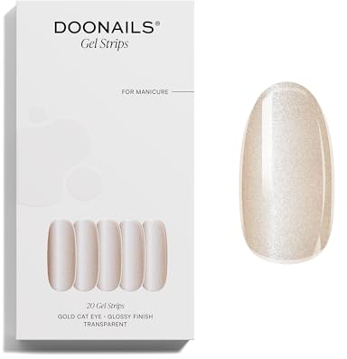 Doonails – Gel Folien Gold Cat Eye – 20 UV Gel Strips in 9 Größen mit Extra-Länge – Nagelfolien selbstklebend & UV härtend – Nagelaufkleber mit bis zu 14 Tagen Halt