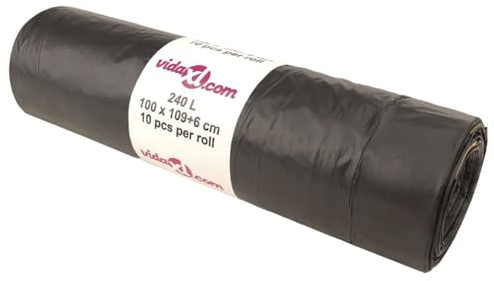 Rantry Bolsas de basura con cordones, 150 unidades, color negro, 240 L