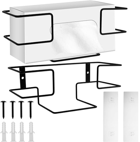 2pcs Glove Dispenser Wall Mounted, Iron Holder for Glove & Tissue Box, Organizer for Garage, Lab, Home, Office, Kitchen - Two Sizes (Large+Small)